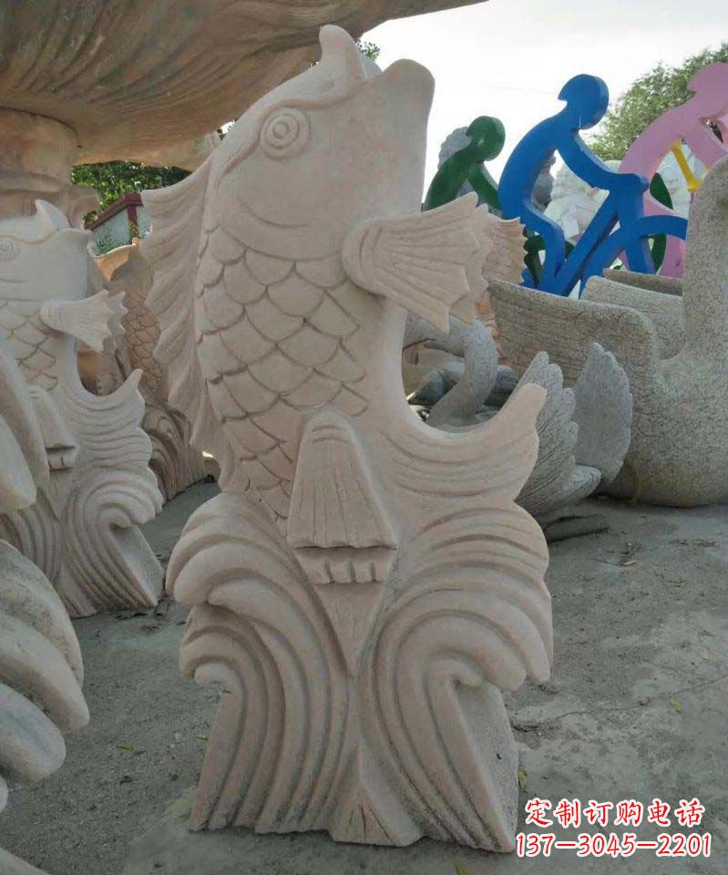 周口大理石艺术装饰绚丽多彩的鲤鱼雕塑