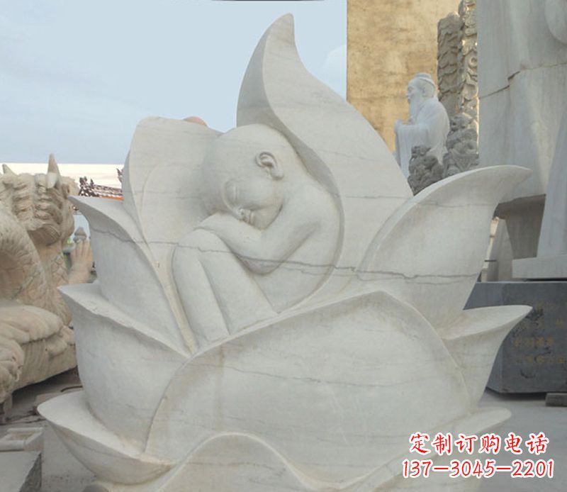 周口精美大理石莲花婴儿石雕