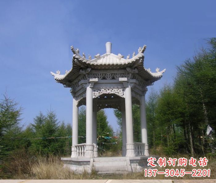 周口精美大理石六角石凉亭雕塑