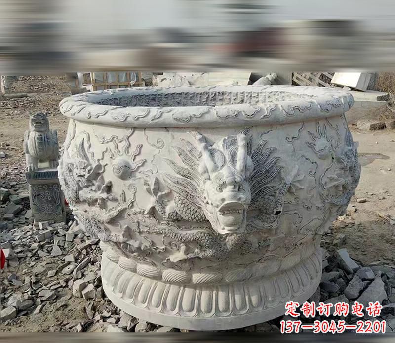 周口大理石龙浮雕水缸精美精致,让您的家居生活更加有意义