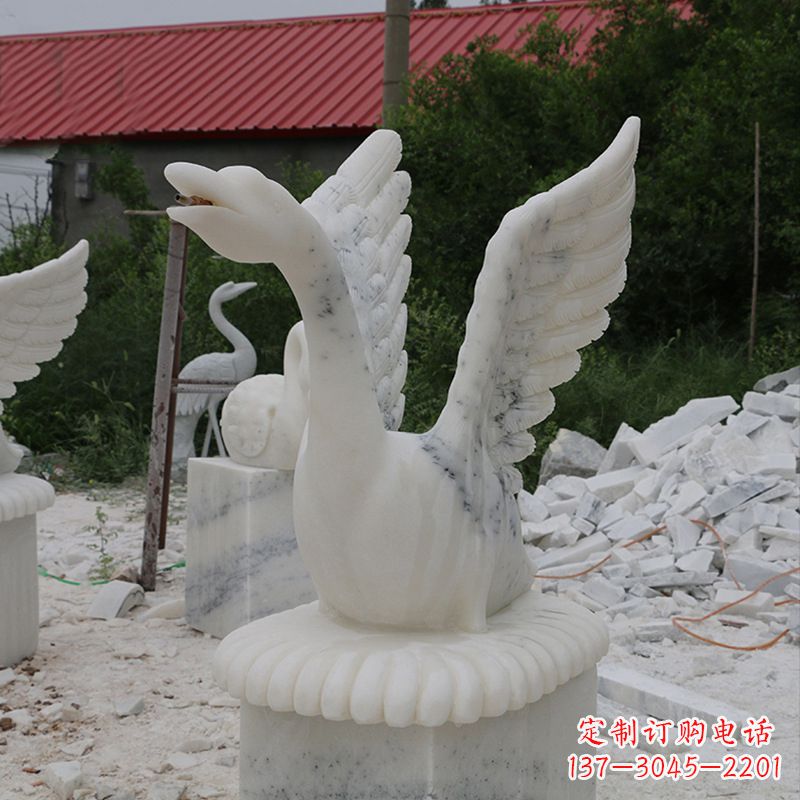 周口大理石喷水天鹅石雕园林装饰动物雕塑