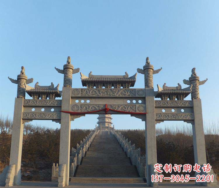 周口精美大理石三门牌坊雕塑
