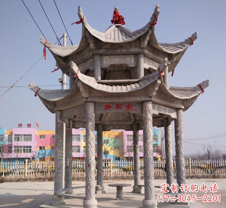 周口大理石双层八角凉亭雕塑