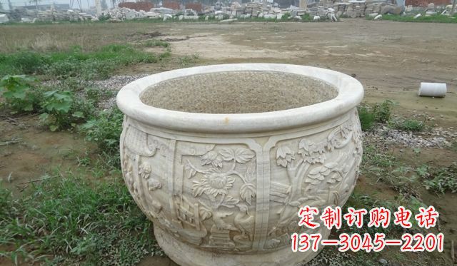 周口大理石鸳鸯花盆雕塑