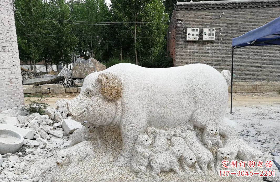 周口大理石招财小母猪动物雕塑