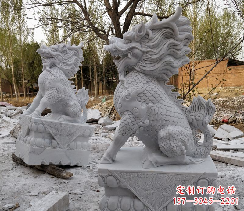 周口优雅大型大理石麒麟门口石雕