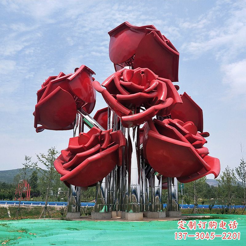 周口精美不锈钢玫瑰花景观雕塑