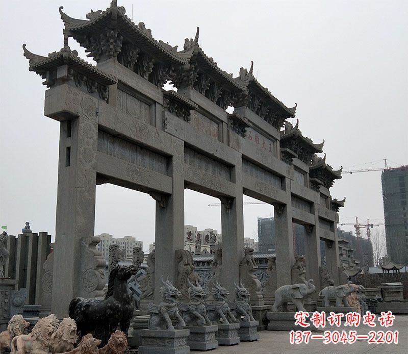 周口大型五门仿古牌坊石雕 (3)