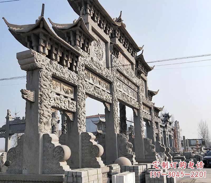 周口大型五门仿古牌坊石雕