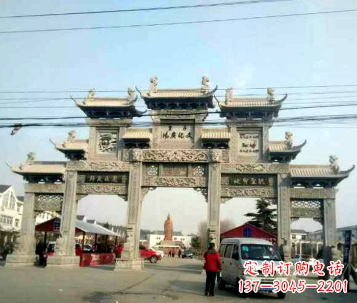 周口大型五门石雕牌坊 (3)