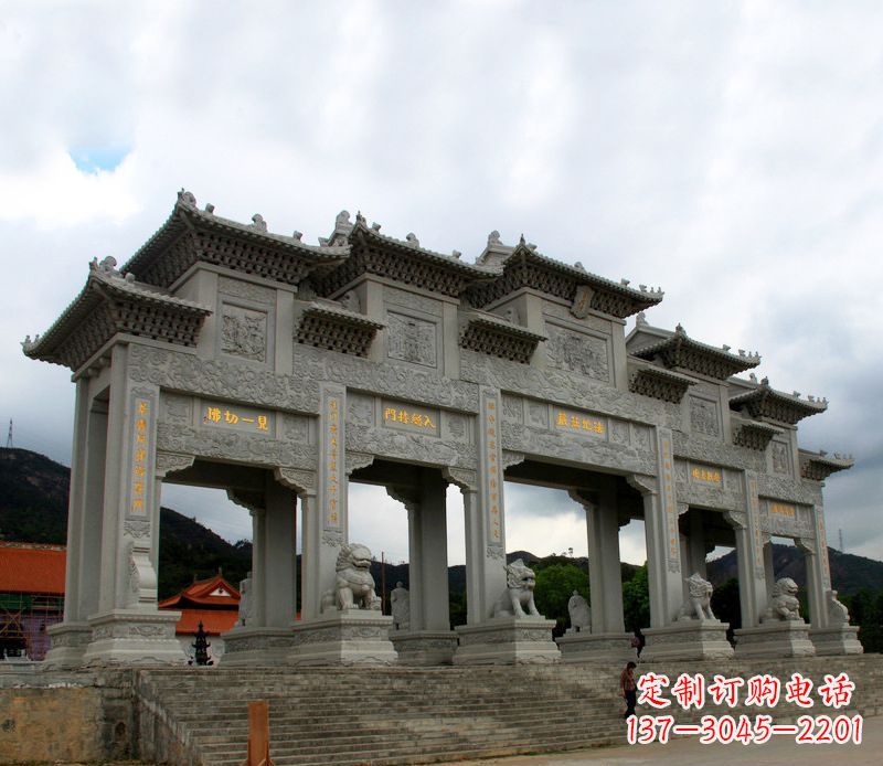 周口具有传统文化特色的大型五门石雕牌楼雕塑