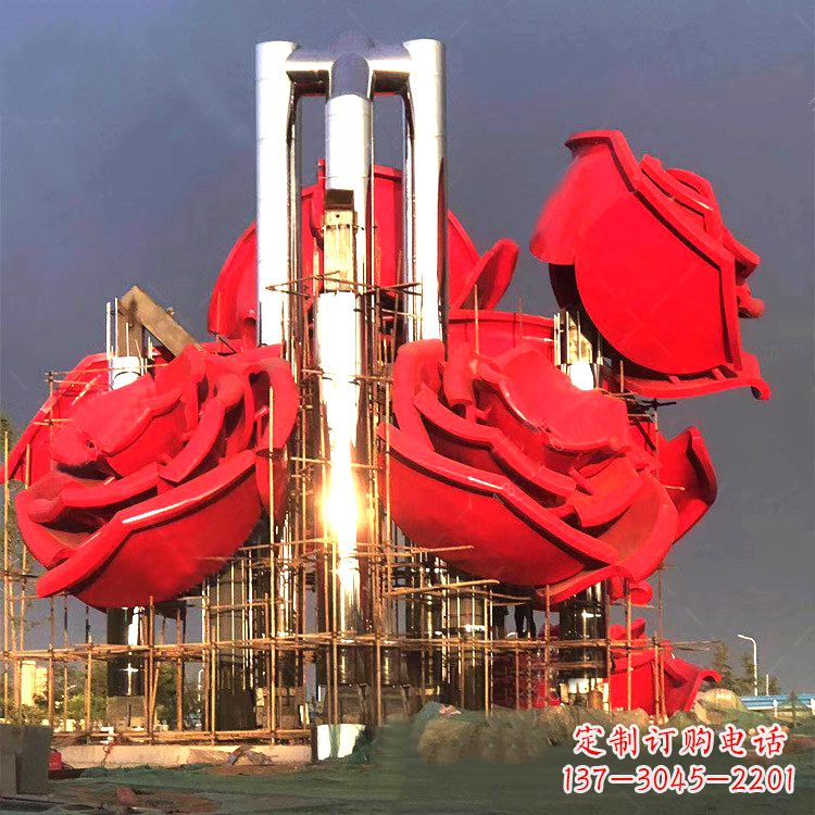 周口大型园林不锈钢玫瑰花景观雕塑