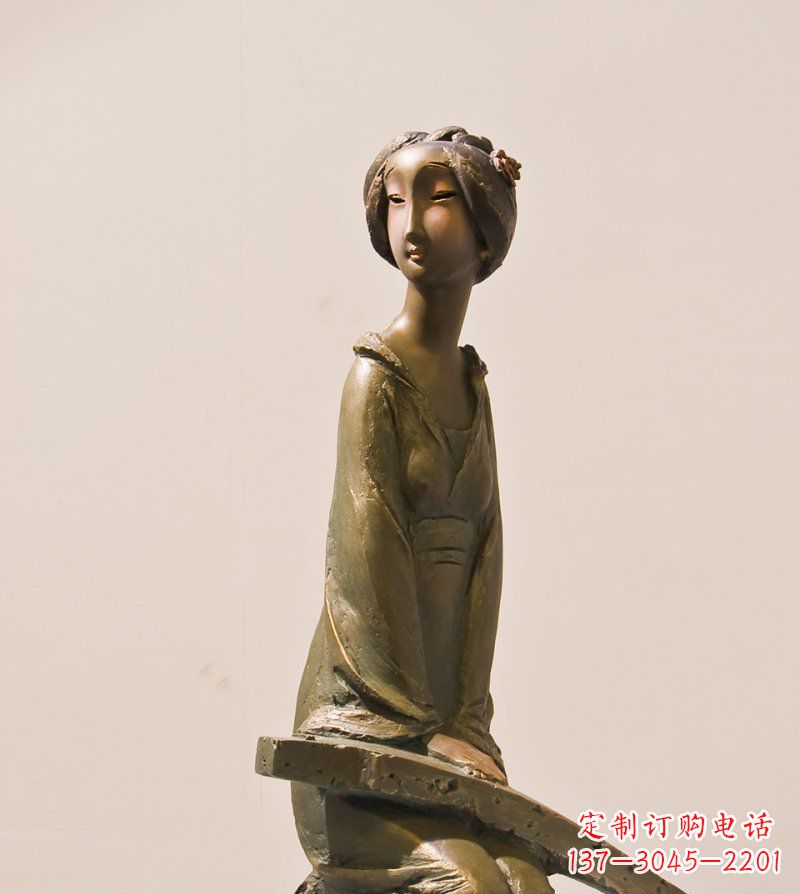 周口古筝女人铜雕古代人物雕塑