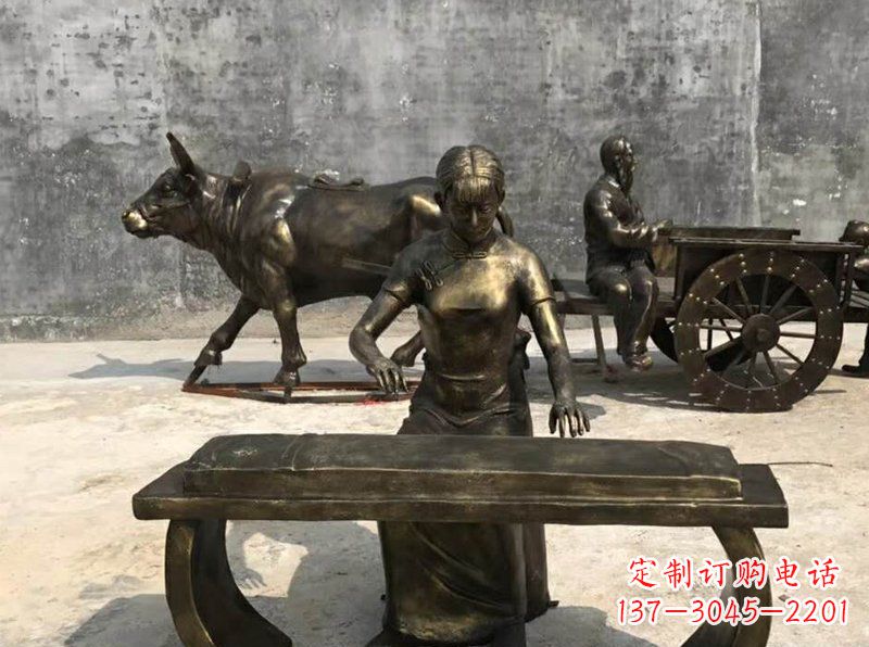 周口铜制古筝人物校园景观雕塑