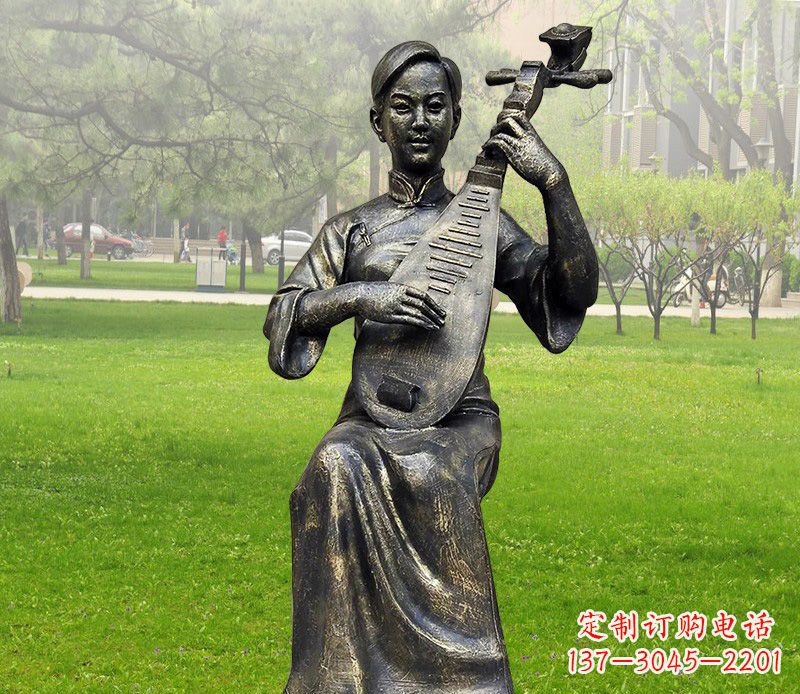 周口高质量青铜人物弹琵琶雕塑