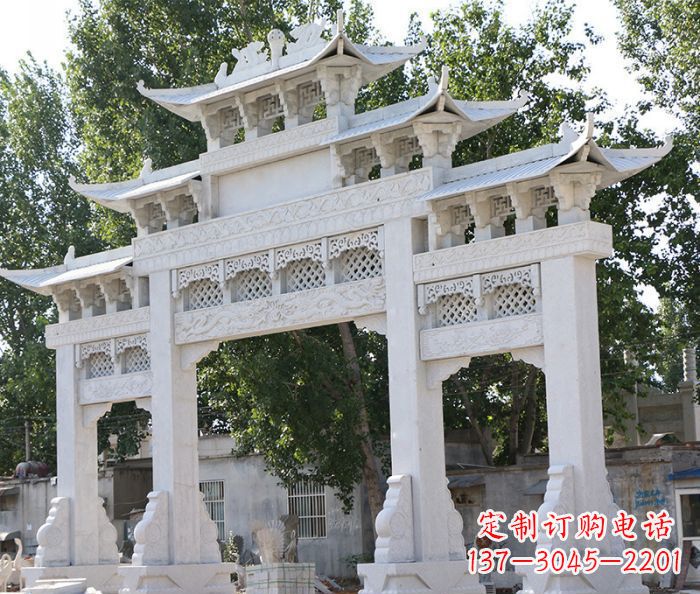 周口道路三门牌坊石雕 (2)