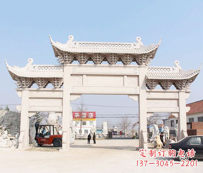 周口道路三门石牌坊石雕 (2)