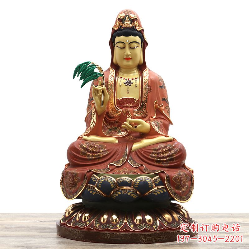 周口精美观音彩绘铜雕雕塑摆件