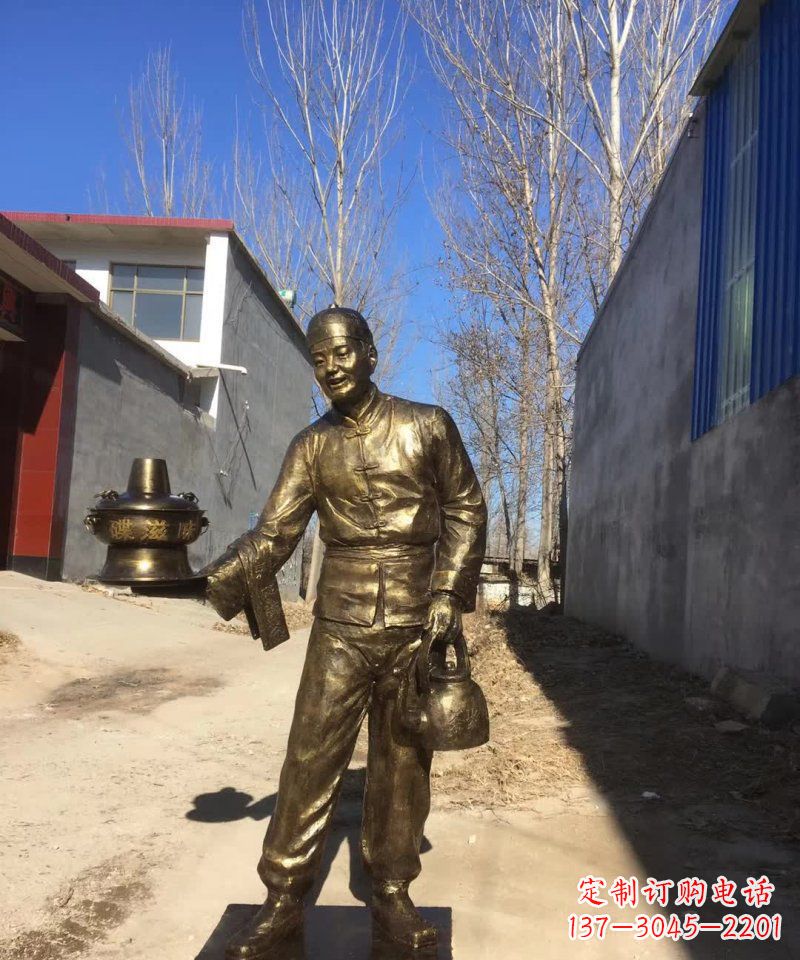 周口店小二铜雕火锅人物定制