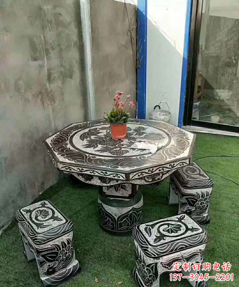周口多边形石头桌凳雕塑