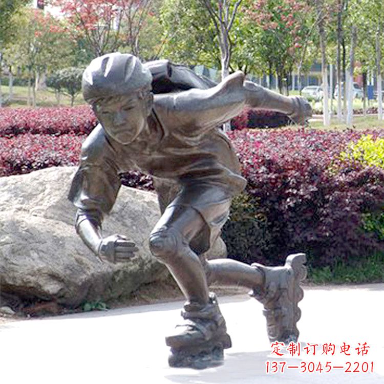 周口精致童话,铜雕刻儿童滑旱冰园人物情景