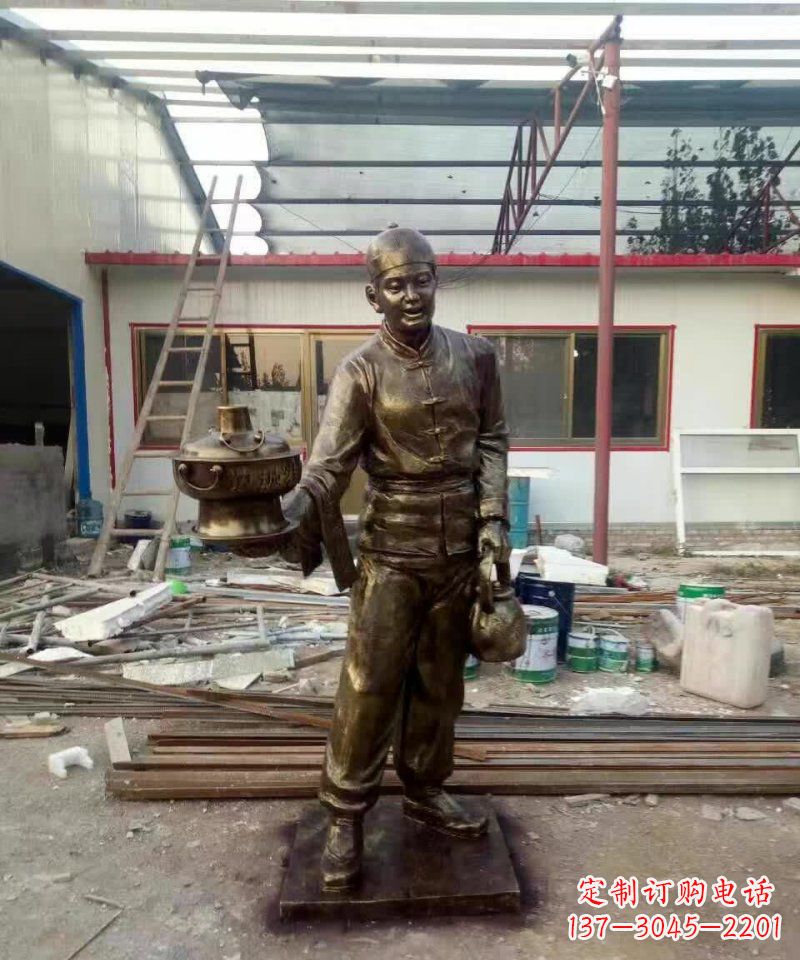 周口饭店门口店小二人物铜雕 (2)