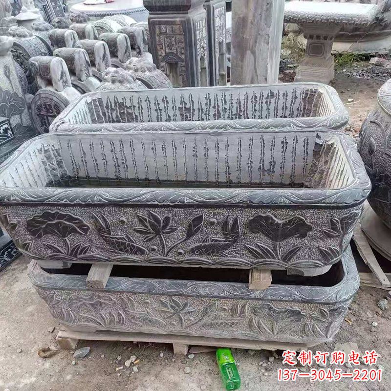 周口方形石槽雕塑,打造完美家庭养鱼石缸
