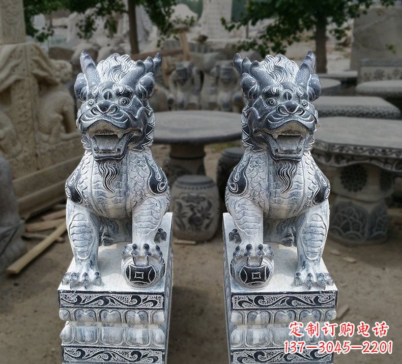 周口仿古踩球麒麟石雕