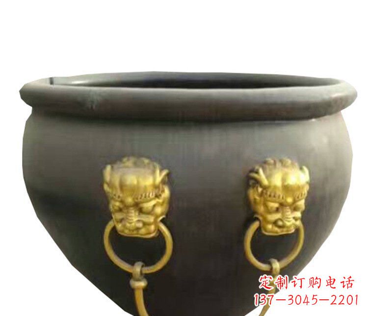 周口仿古鎏金狮子头水缸铜雕塑