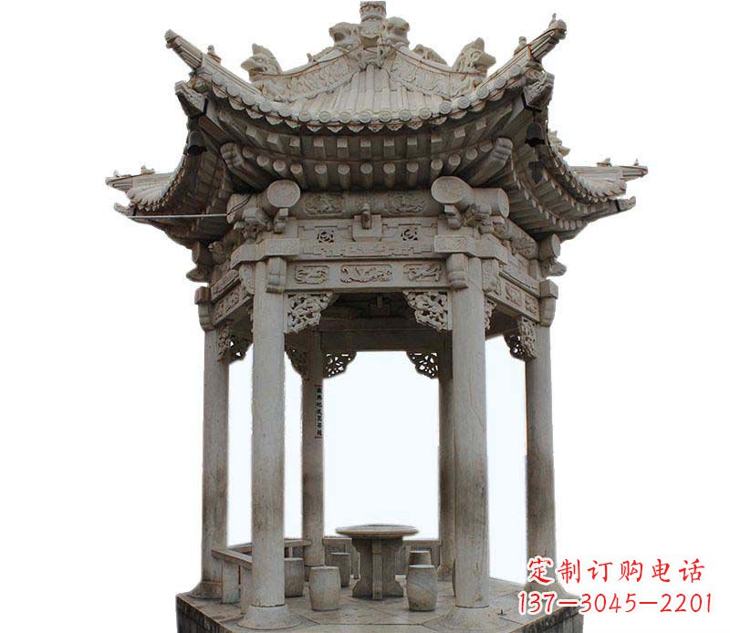 周口精美仿古六角凉亭石雕