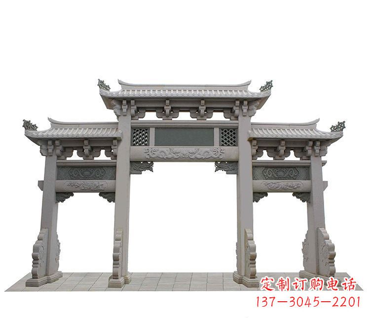 周口精美仿古三门牌坊石雕