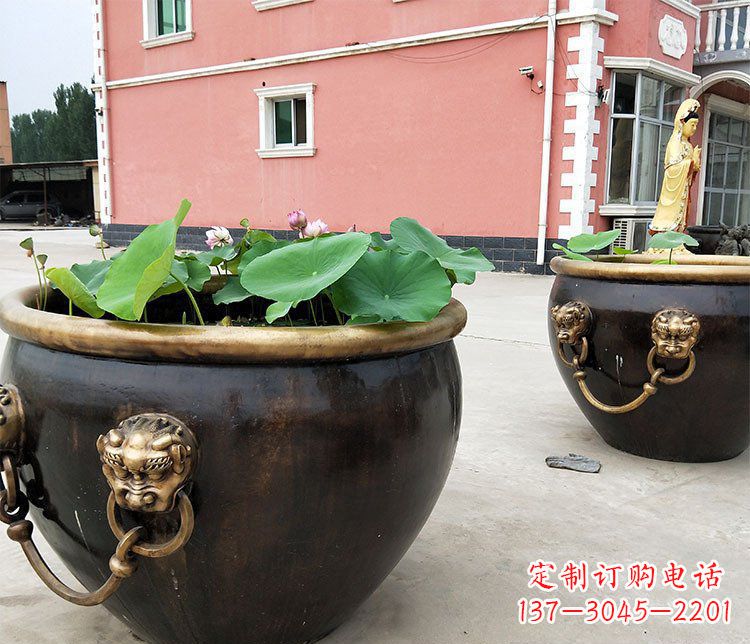 周口仿古狮子头水缸铜雕塑 (2)