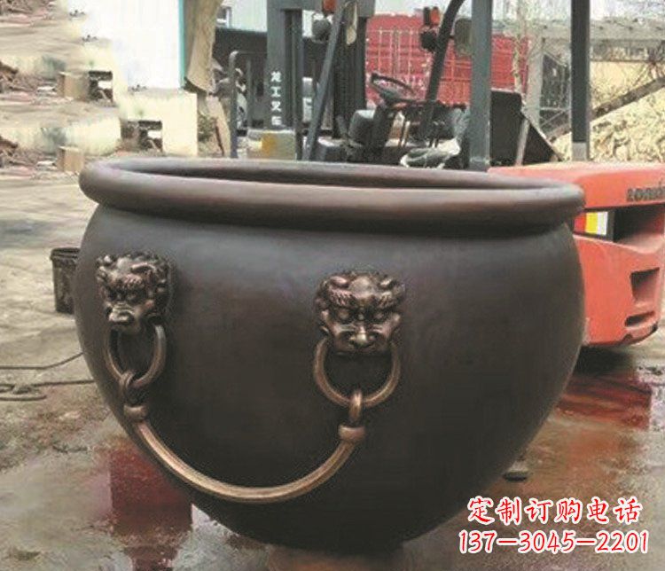 周口仿古狮子头水缸铜雕塑 (3)