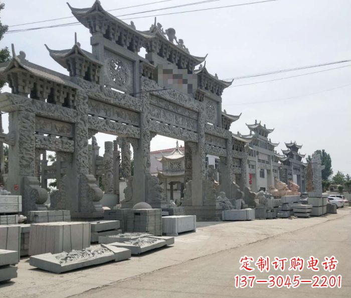 周口仿古五门石雕牌坊