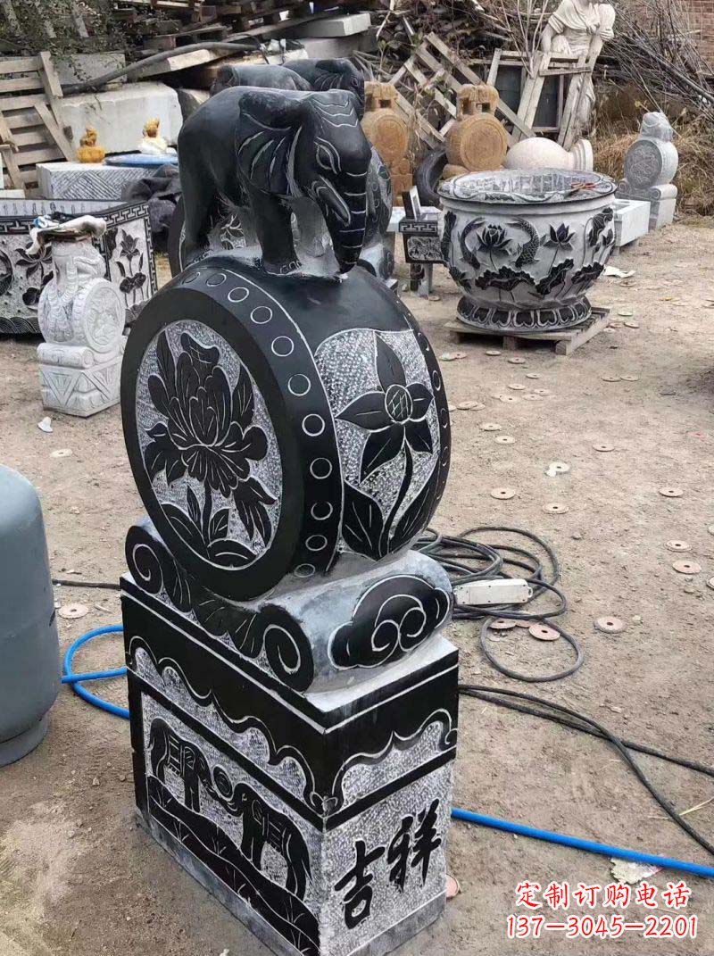 周口传统工艺小象抱鼓石雕塑