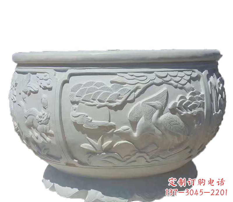 周口仿古鱼缸石雕花盆摆件