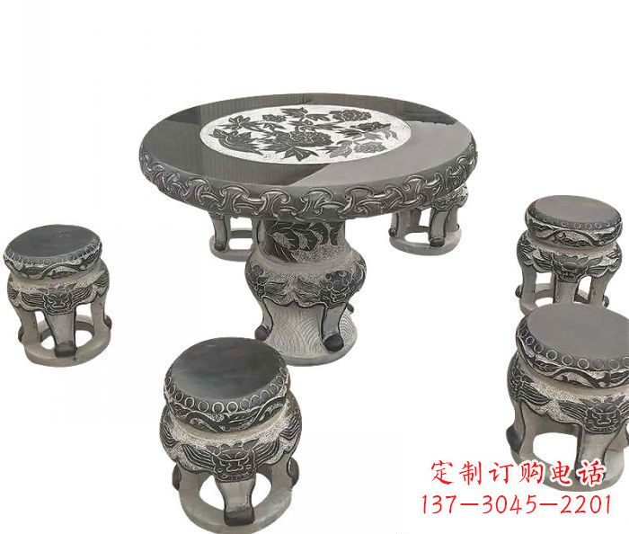 周口仿古圆形石桌凳雕塑