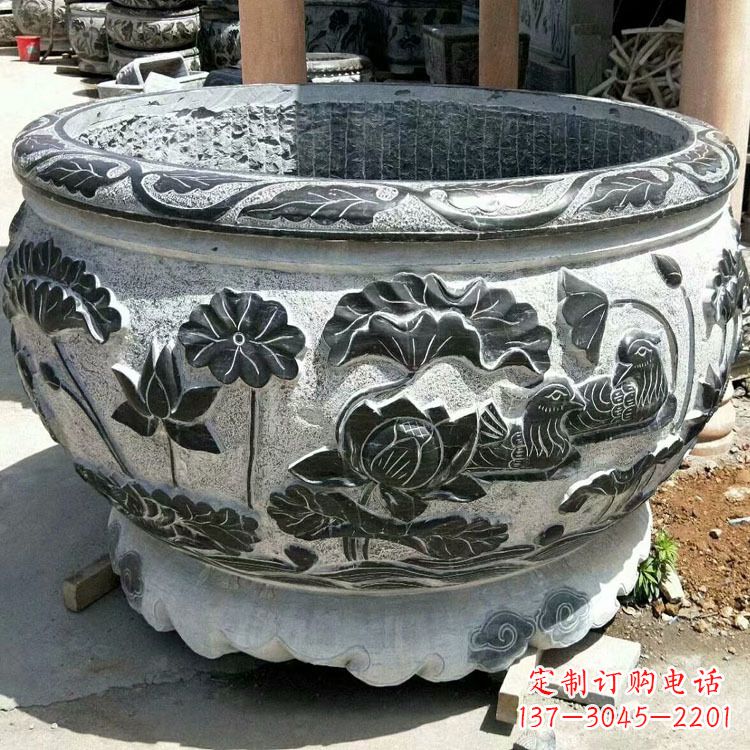 周口极致精细仿古圆形鱼缸石雕