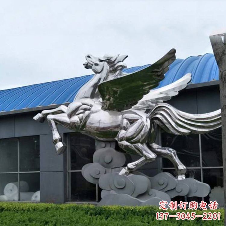 周口飞马镜面不锈钢雕塑-企业景观动物标识