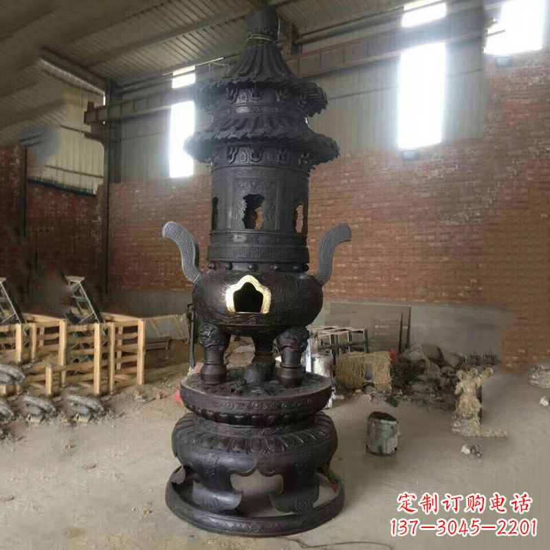 周口花卉盘状高层圆形铜香炉雕塑