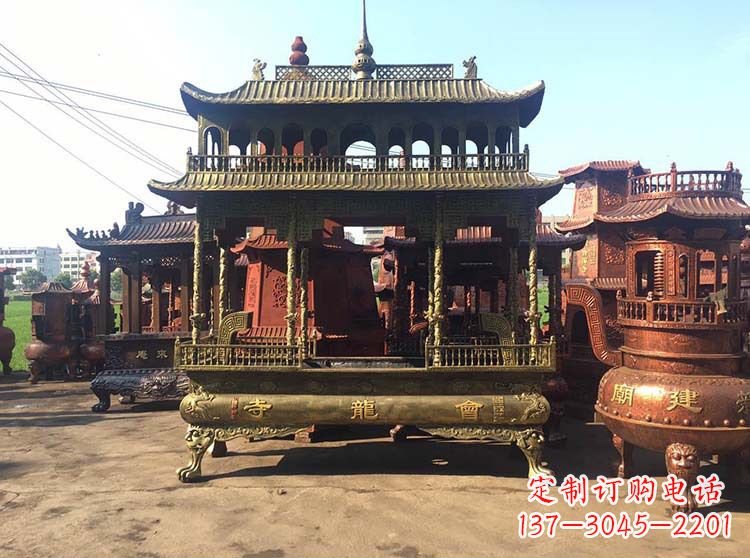 周口高浮雕螭龙纹铜香炉