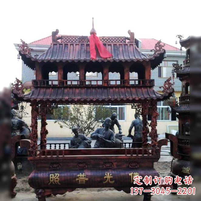 周口古典风格三足铜香炉定制雕塑