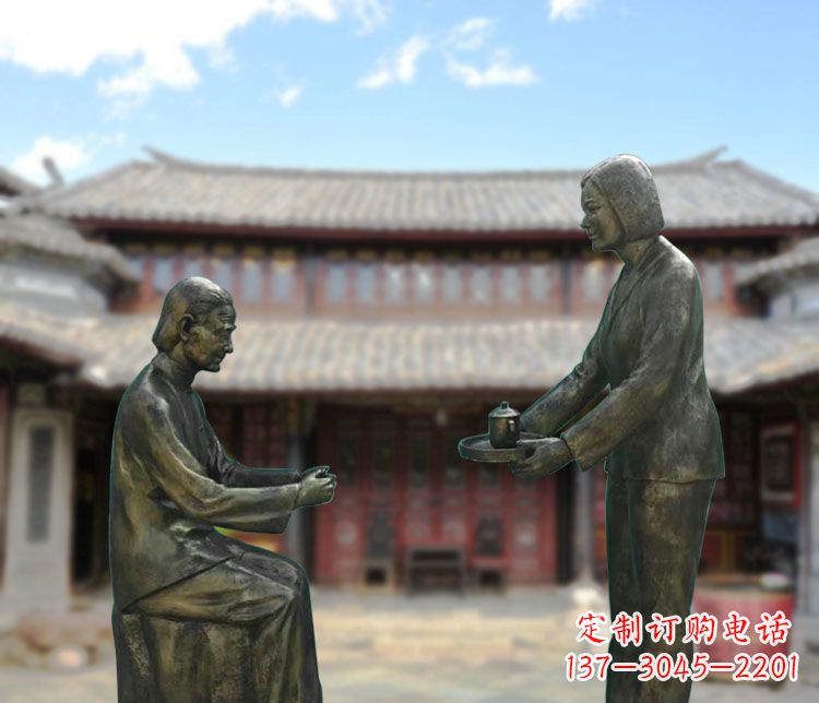 周口给母亲敬茶的女儿铜雕