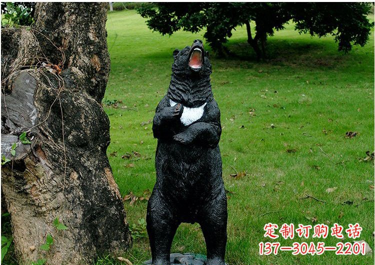 周口公园风情玻璃钢仿真黑熊雕塑