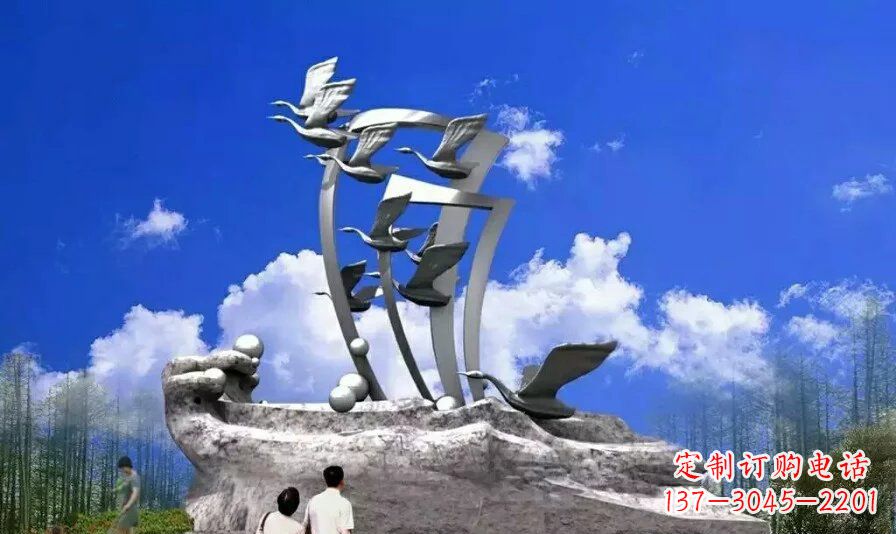 周口艺术家手工制作的不锈钢飞翔天鹅雕塑