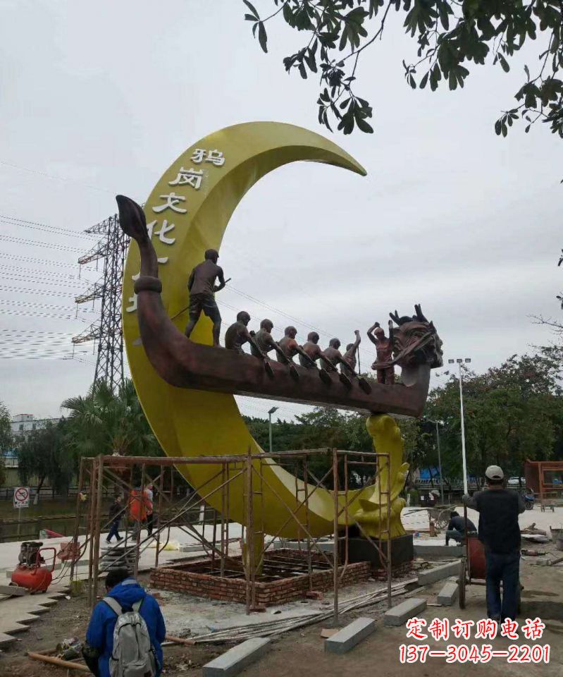 周口艺术型不锈钢龙舟雕塑