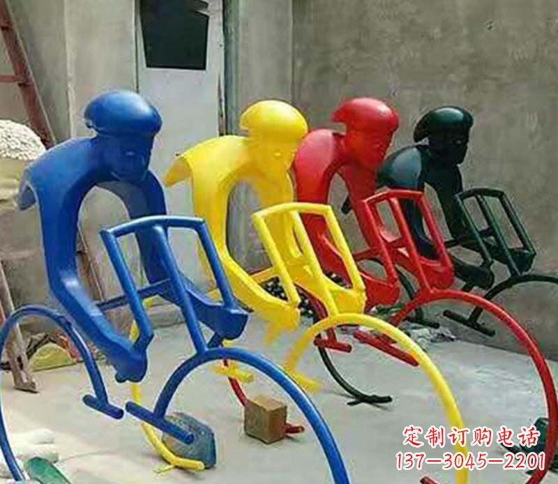 周口不锈钢自行车运动人物景观雕塑