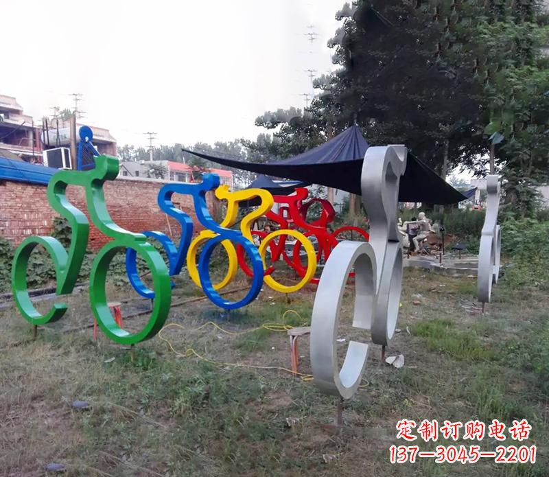 周口抽象不锈钢自行车雕塑