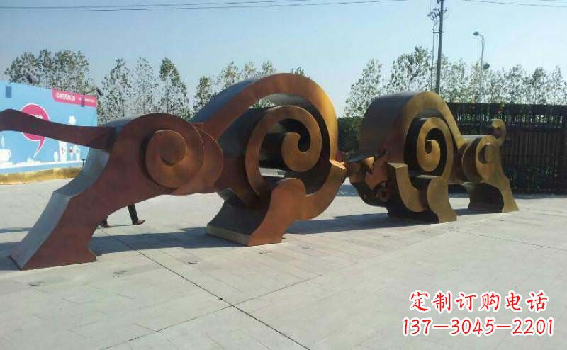 周口公园抽象牛动物铜雕