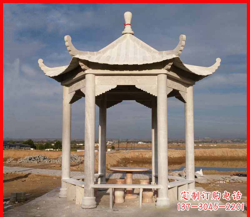 周口公园大理石六角石雕凉亭 (2)